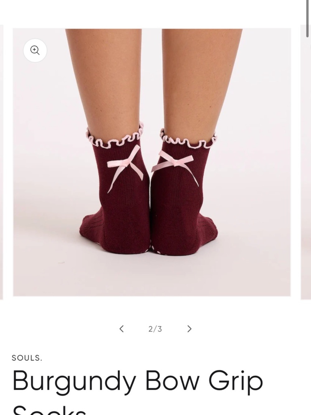 Burgundy Bow Grip Socks